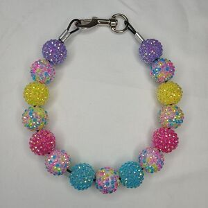 Handmade Cotton Candy Beaded Dog Puppy Collar Necklace Jewelry Durable M 15"